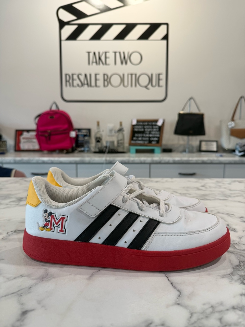 Adidas White Red Disney Mickey Mouse Tennis Shoes Youth Size 6.5